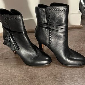 Coach Black Leather Tassled Boot high heel round toe size 8 B